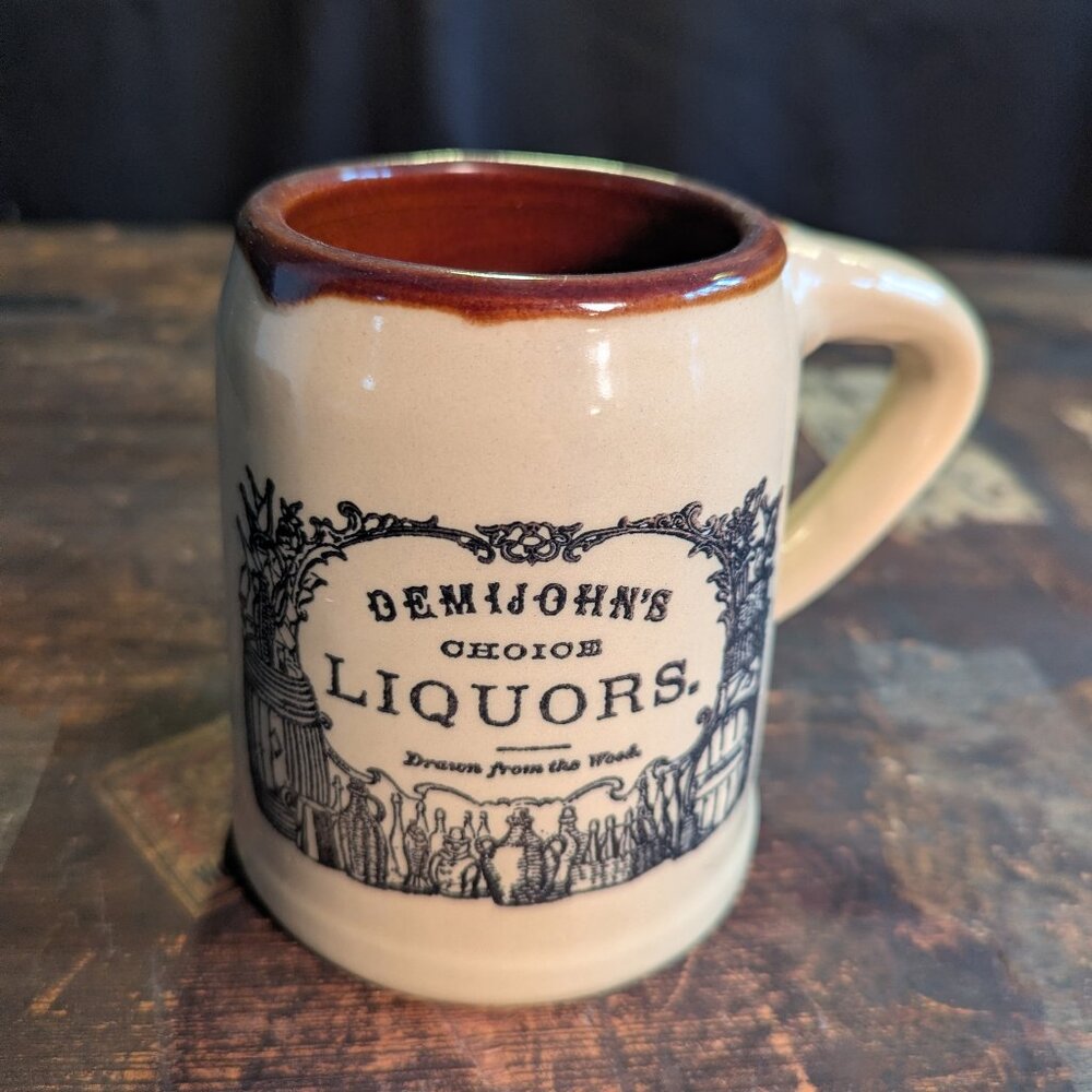 Vintage Holt-Howard "Demijohn's Choice Liquors" stoneware beer stein mug